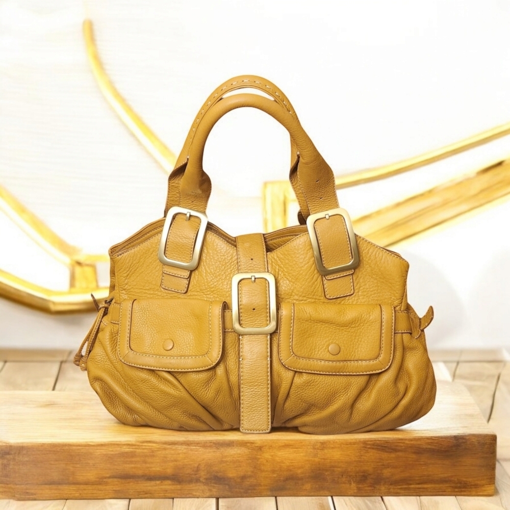 VGC Cole Haan East West Triple Zip Leather Satchel (Mustard color)